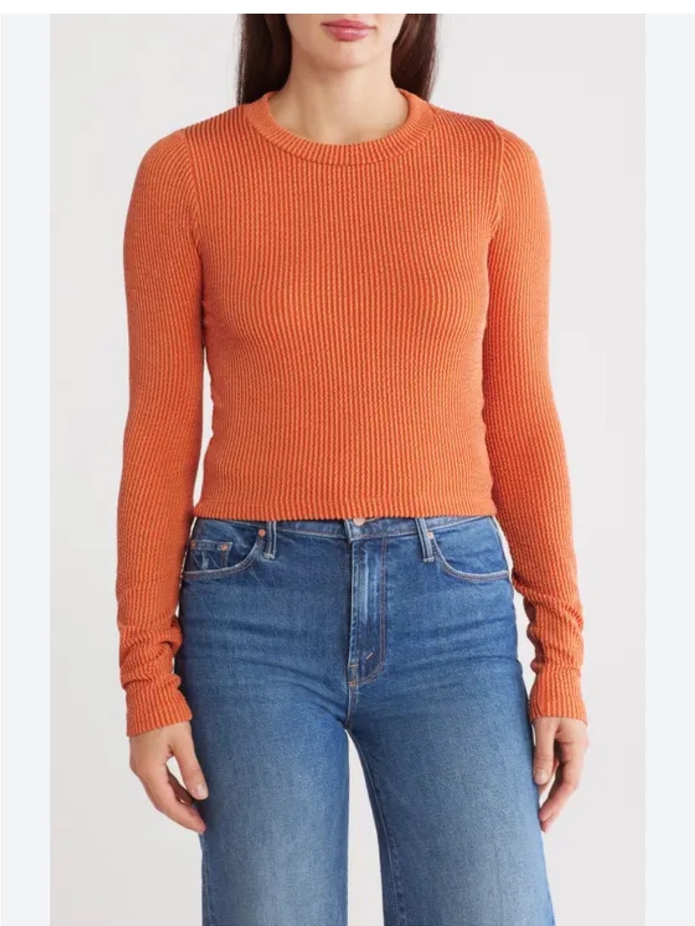 Banana Republic Burnt Orange Ribbed Long-Sleeve Crewneck